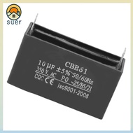 SUERHD Fan Motor Starting Capacitor, 10UF 50/60Hz CBB61 Capacitor, Durable ±5% 2-Pin 350VAC Motor Ca