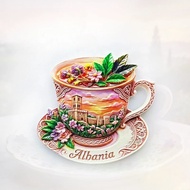 Albania Teacup Castle Fridge Magnet Sticker- Rustic 3D Old World Souvenir Unique Balkan Heritage Gif