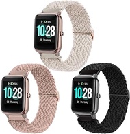 3 Pack Braided Stretchy Solo Loop Watch Bands Compatible with Veryfitpro ID205L Watch, 19mm Elastic Nylon Strap for Willful SW021 ID205L/SW025 ID205S / YAMAY SW020 SW021 SW023 ID205 ID205L