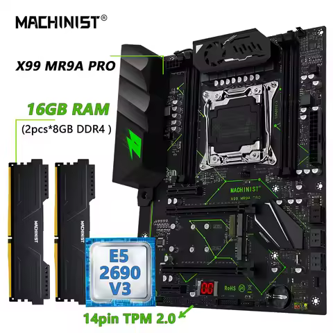 MACHINIST MR9A PRO X99 Motherboard Set Kit LGA2011-3 Xeon E5 2690 V3 CPU DDR4 16GB (2*8GB) 2666MHz R