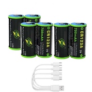 ZNTER CR123A rechargeable battery 700mAh 3.0V USB lithium battery with Type-C charging cable 3
