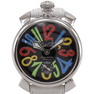 【日本直送】Gaga Milano 48mm 手動上鍊腕錶 SS x 壓紋皮革 多彩 黑色錶盤 男士【二手】