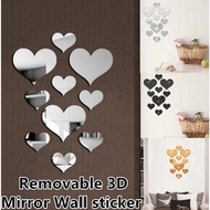 Mural Decal 3D Mirror Wall Sticker Love Heart Removable Stickers Livingroom Decoration Wall