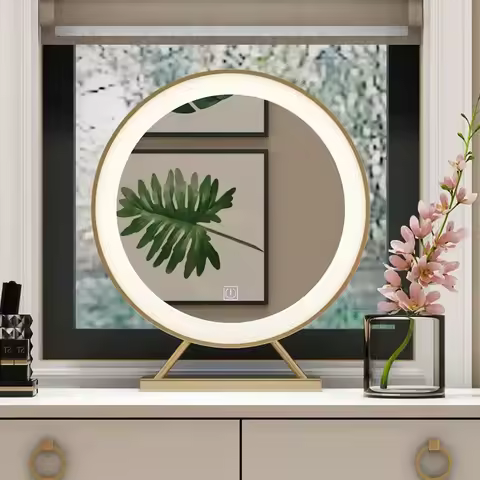 Dia 40 50 cm Golden Smart LED Makeup Mirror Bedroom Hotel Desktop Decor Round With Light Tricolor So