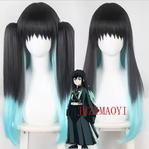 Cosplay Wig Demon Slayer Kimetsu no Yaiba Muichiro Tokito Cosplay Synthetic Wig- Gradient Black Gree