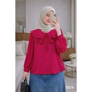 Fuchsia Ruffle Collar Blouse Pleated Long Sleeve Kemeja Wanita Cute Cantik Sopan Very Cun CHUU A9001