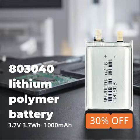 3.7V 1000mAh 803040 Li-ion Battery Rechargeable Cell for Portable Electronics, DIY Projects, and Wea