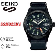 Seiko 5 Sports SSK025K1 GMT Automatic Curved Hardlex Glass Stainless Steel Case & Leather Strap Men'