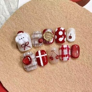 New Year Christmas Style Handmade Wearing Nails French Exquisite Red Cute Manicure Press on Nails Ha