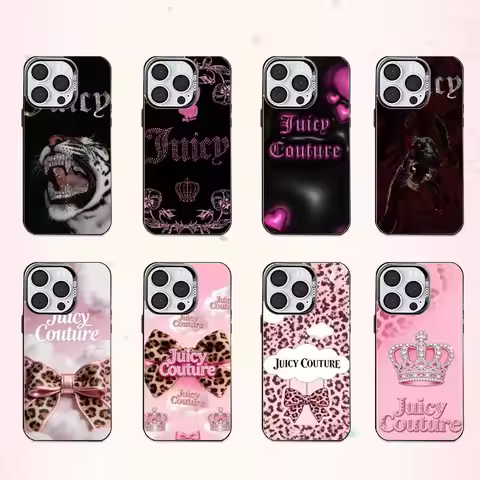 Y2K Vintage J-Juicy Couture Phone Case For iPhone17,16,15,14,13,12,11 Plus,Pro Max Colored Silver Pl