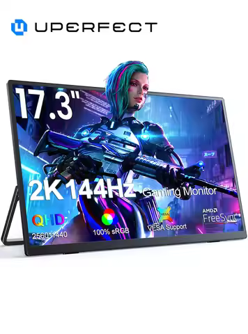 UPERFECT 17.3 Inch 2K 144Hz Portable Gaming Monitor 2560x1440 HDR FreeSync IPS Display for PC Mac Ph