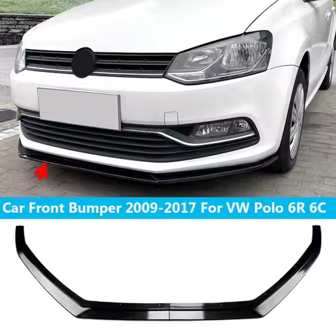 Glossy Black Front Bumper Lip Spoiler Splitter Diffuser Body Kit For Volkswagen Polo 6R 6C 2009-2017