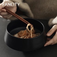 FANCITY ชามชามข้าวเซรามิกญี่ปุ่นความคิดสร้างสรรค์สำหรับครัวเรือนสีดำเรียบง่ายชาม Frosted เดียวสำหรับหนึ่งคนชามก๋วยเตี๋ยวถ้วยซุป
