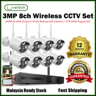 LiveTech 8CH Wifi NVR Kit CCTV Outdoor HD 1MP/2MP/3MP IP Camera Kit 8 Channel CCTV Set Wireless NVR 