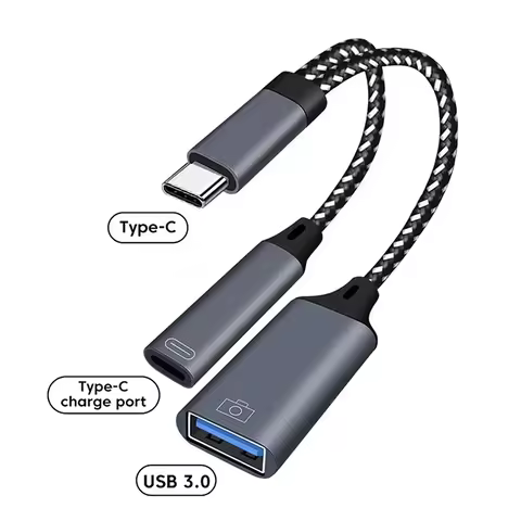 Two In One OTG USB Cable with PD Charging Adapter Type C to USB A Adapter with PD Charging 2 Port Fo