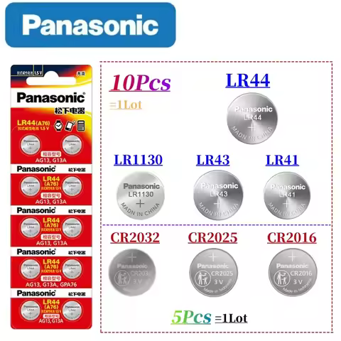 5pcs Original Panasonic CR2032 CR2025 CR2016 LR44 LR43 LR41 LR1130 Battery CR 2032 CR 2025 LR 44 A76