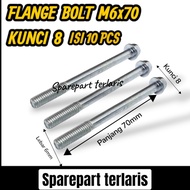MESIN CONTENTS 10 PCS FLANGE BOLT Bolt M6x70 WHITE KEY 8 CVT ENGINE BLOCK 6MM 7CM THREAD 10