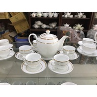 Ấm chén kẻ 2 chỉ vàng Bát Tràng