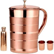 jewellary hub Pure Copper Water Jug with 2 Copper Tumblers with 01 Copper Bottle | Copper Pitcher, B