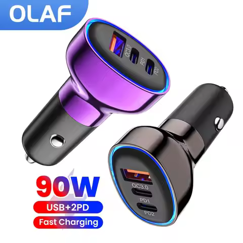 90W Car Charger 3Ports USB Type C Fast Charging Charger Adapter QC3.0 Mobile Phone Car Phone Charger