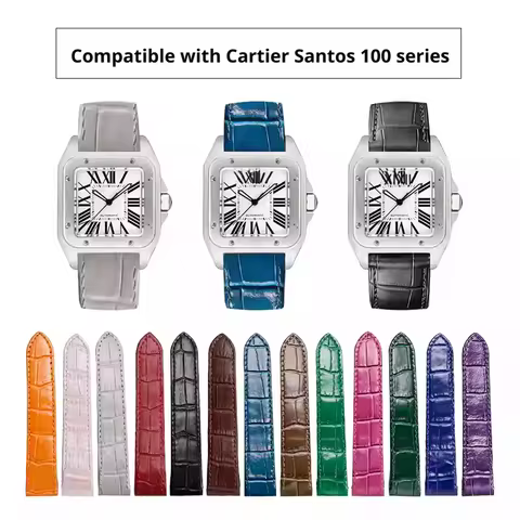 20/23MM genuine leather watch strap For Cartier Santos 100 series cowhide leather replacement watchb