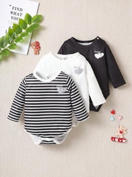 SHEIN 嬰兒男寶寶簡單的心形和字母印花連體褲套裝,附帶3件休閒服裝