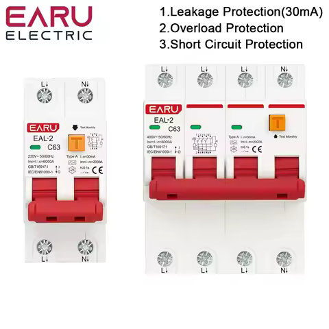 AC 2P 230V 4P 400V A Type RCBO RCCB MCB Electronic Residual Current Circuit Breaker Over Short Curre