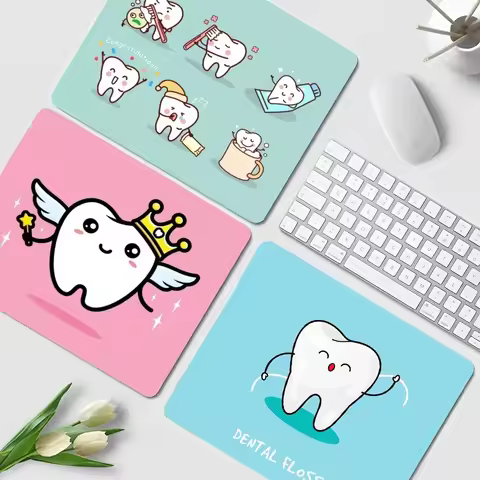Small Dentist Tooth Desktop Desk Mat Kawaii Square Mouse Pad Gaming Accessories Students Writing Pad