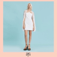 [asv rs25] Aster Long Sleeve Cape Dress เดรสผู้หญิง คล้องคอ แขนเคปยาว ซิปหลัง ผ้าลูกไม้