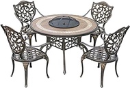 Outdoor Fire Pit Garden Terrace Grill Table Wood Burning Fire Pit Bowl，122cm Outdoor Table Chairs For Patio Lawn Backyard Barbecue Party Bonfire