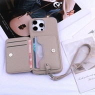 1pc Minimalist Fashionable Litchi Grain PU Leather Lanyard Phone Case Suitable For Apple 17 Air 16 1