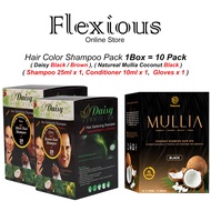 Hair Color Shampoo Pack No Ammonia 10pcs ( DAISY Black / Brown ), ( MULLIA Coconut Black )