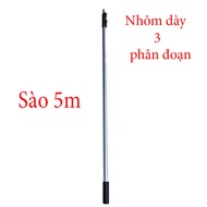 Cây sào nhôm 5m gồm 3 khúc phân đoạn dùng gắn đầu kéo dựt cành hoặc cưa móc cắt cành trên cao