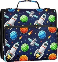 Durable 1 1/2 Inch 3 Ring Binders d Ring Space Planets Zip up Binder Organizer Multi Pockets Large P