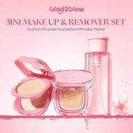 Glad2Glow Makeup & Remover Set 3 in 1 cushion + powder   foudation + micellar water perfect cover ma