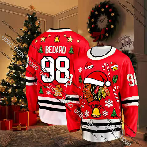 Christmas Themed BEDARD No.98 Ice Hockey Mens Jersey Chicago Christmas Limited Edition Hockey Jersey