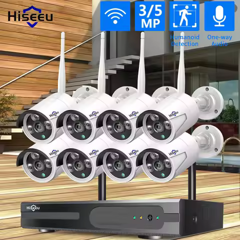 Hiseeu 3/5/8MP WIFI Security Camera Kit Night Vision One-way Audio P2P 10CH NVR Bullet Camera Wirele