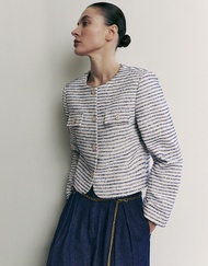 Jacket-2colors ยีนส์กระดุมสีทองสำหรับผู้หญิงจากการฟื้นฟูเมืองเสื้อยืดคอกลม