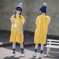 LS Show Girl Dress Star Printed Shift Dress Long Skirt Maxi Dress Children Under Knees Dress 4-16-Ye