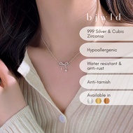BJWLD S999 Silver Abigail Ribbon Pendant Necklace (1 Piece) Kalung Rantai Leher Perak