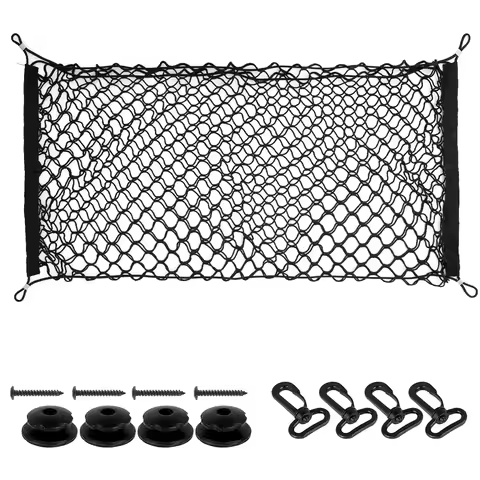 Car Trunk Cargo Net with 4 Hooks Adjustable Car Net Elastic Trunk Cargo Organizer Nylon Net Universa