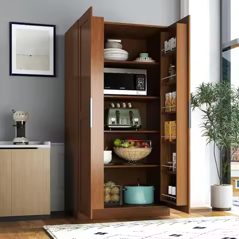 22 in Deep Kitchen Pantry Storage Cabinet with Doors and Shelves Tall Large Cupboard for Food Wood G