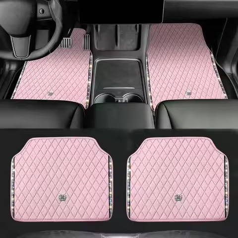 Bling Car Floor Mats, PVC Leather Anti-Slip Automative Floor Mats With Shining Diamond Rhinestone Cr