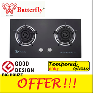 [OEM] Butterfly 2 Burner Tempered Glass Cooker Double Built in Gas Hob Table Stove BG-2K