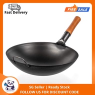 Yosukata Carbon Steel Wok Pan - 14 “ Woks and Stir Fry Pans - Chinese Wok with Round Bottom Wok - In