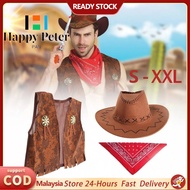 Adult Cowboy Cowgirl Westworld Costume Set Western Vest Hat Vest Prop Scarf Wild West Rodeo Party Vi