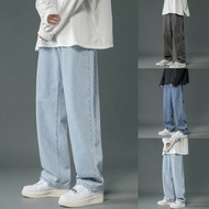 Korean Mens Baggy Jeans Straight Wide Leg Trousers for Streetwear Style