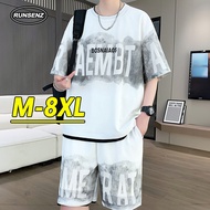 M-8XL Korean Fashion Sets Men Short Sleeve T Shirt + Shorts