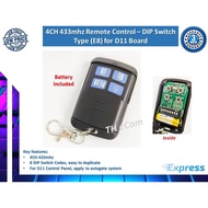 Autogate Door Wireless Remote Control - 4CH 433 Remote Control DIP Switch Codes Type (E8) for D11 Board