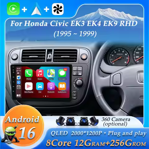 Android 16 for Honda Civic EK3 EK4 EK9 1995 - 1999 WIFI Touch Screen Wireless Carplay Bluetooth WIFI